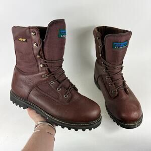 Llbean goretex lace up lug sole boots mens size 9.5 W brown waterproof leather